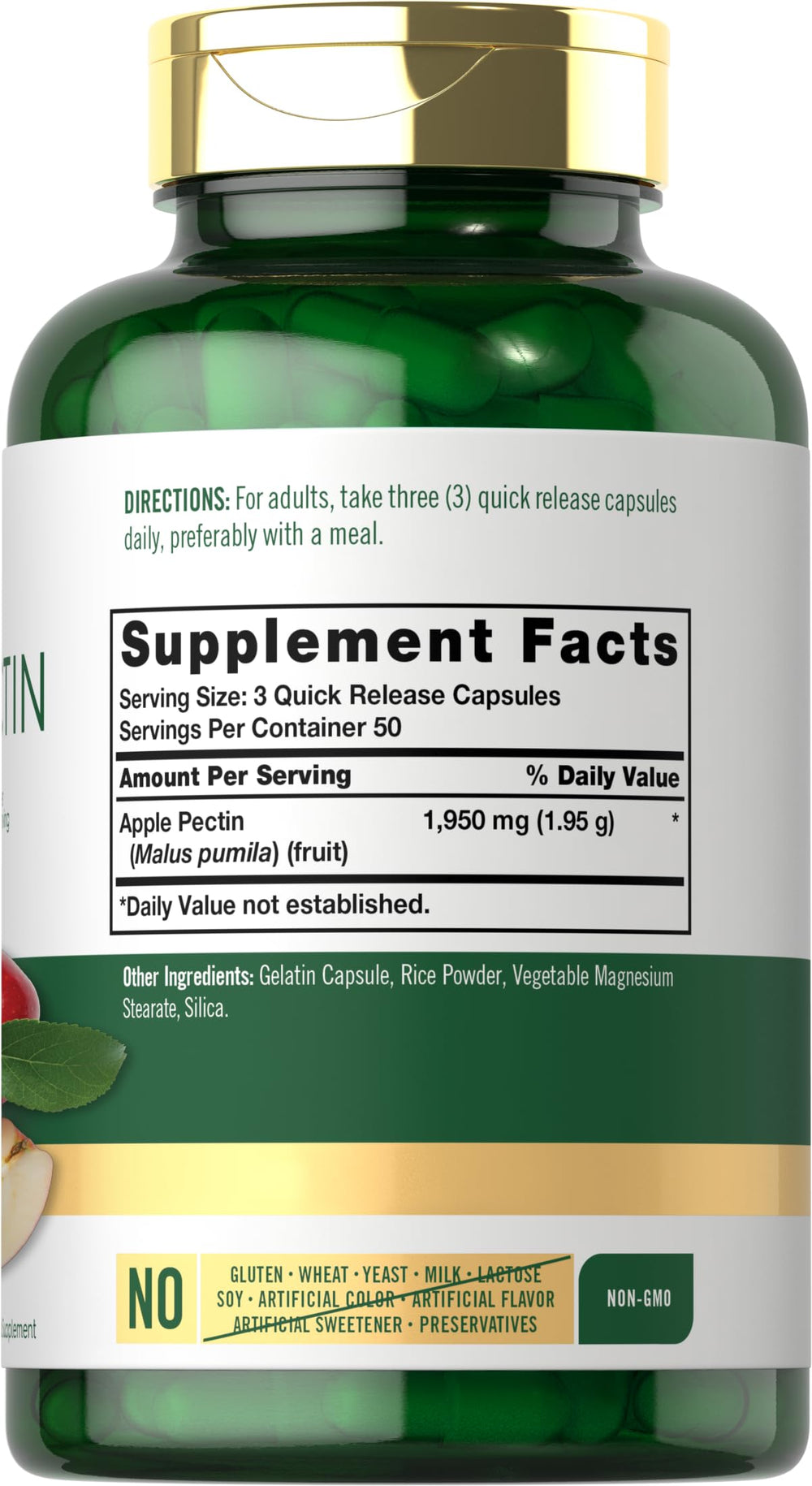 Etiqueta de Carlyle pectina de manzana, ingredientes simples y claros.