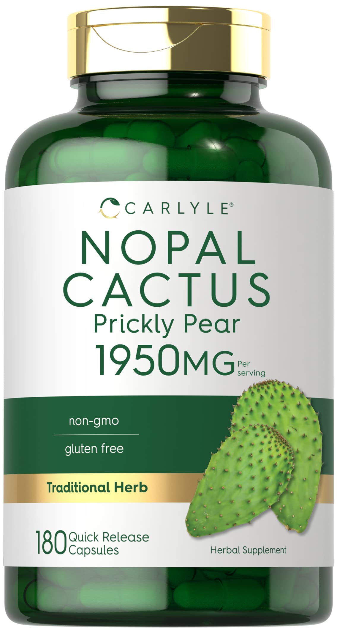 Carlyle Prickly Pear 1950 mg bottle front—gluten-free daily supplement.