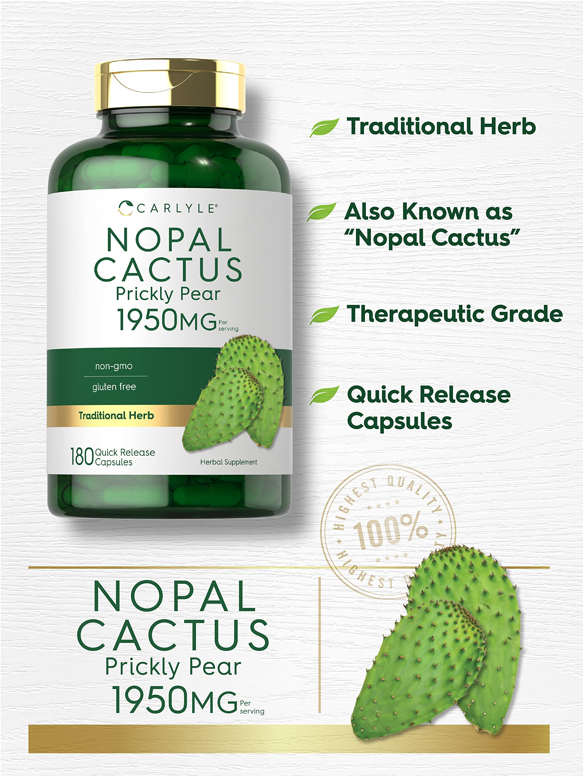 Carlyle Prickly Pear capsules 180-count bottle showcased for daily wellness use.