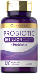 Carlyle probiotic bottle close-up with capsules for daily use