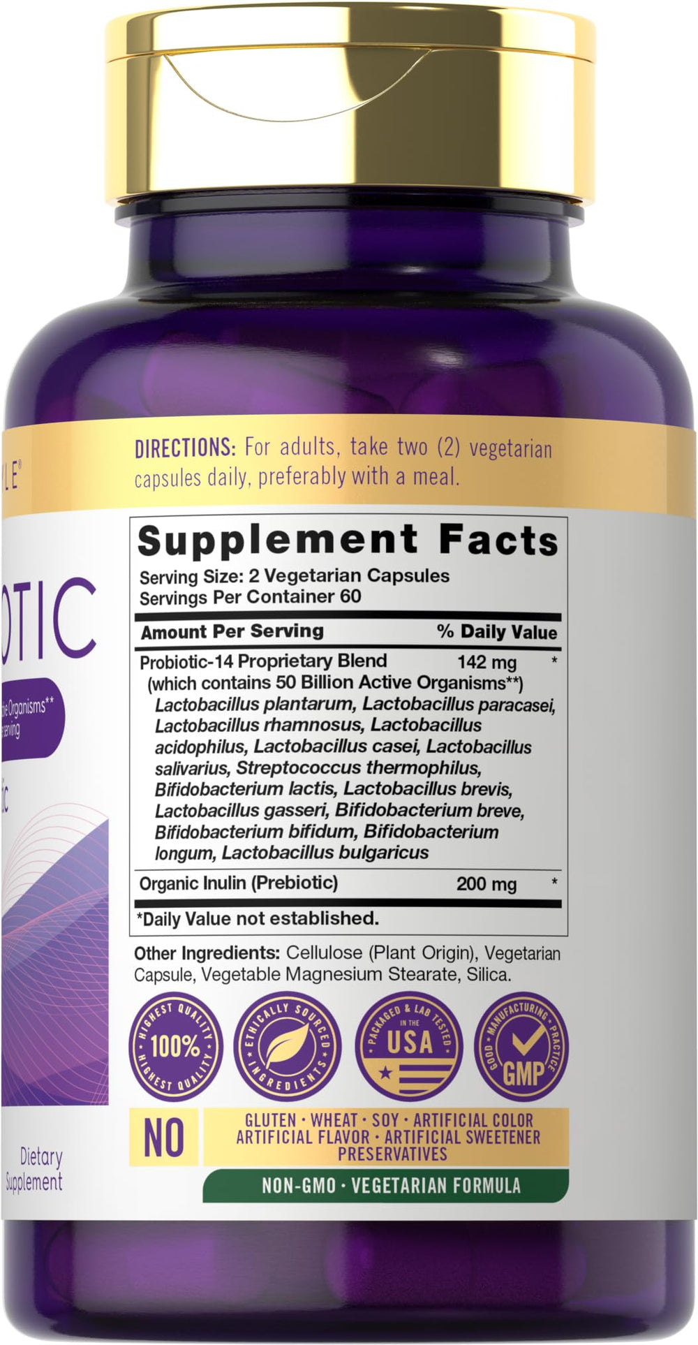 Carlyle probiotic label showing 50 billion CFU per serving