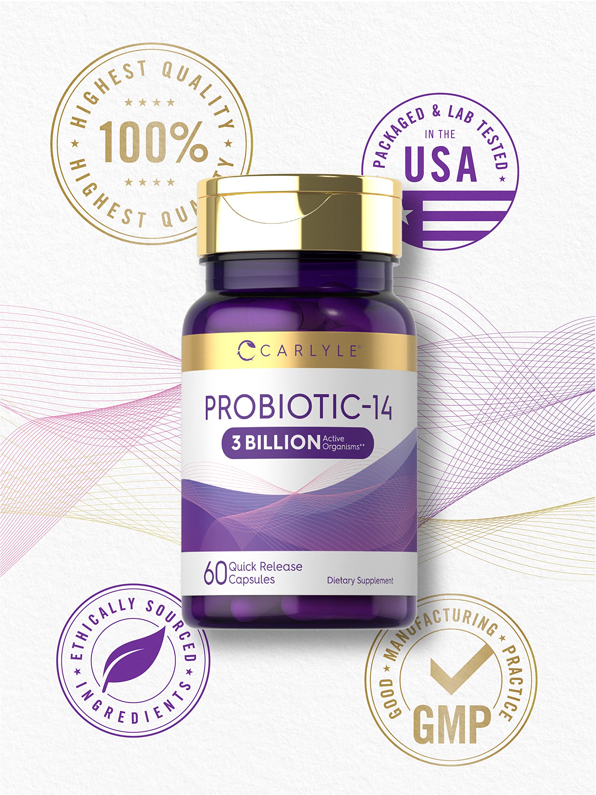 Carlyle probiotic packaging box showcases premium quality and testing.
