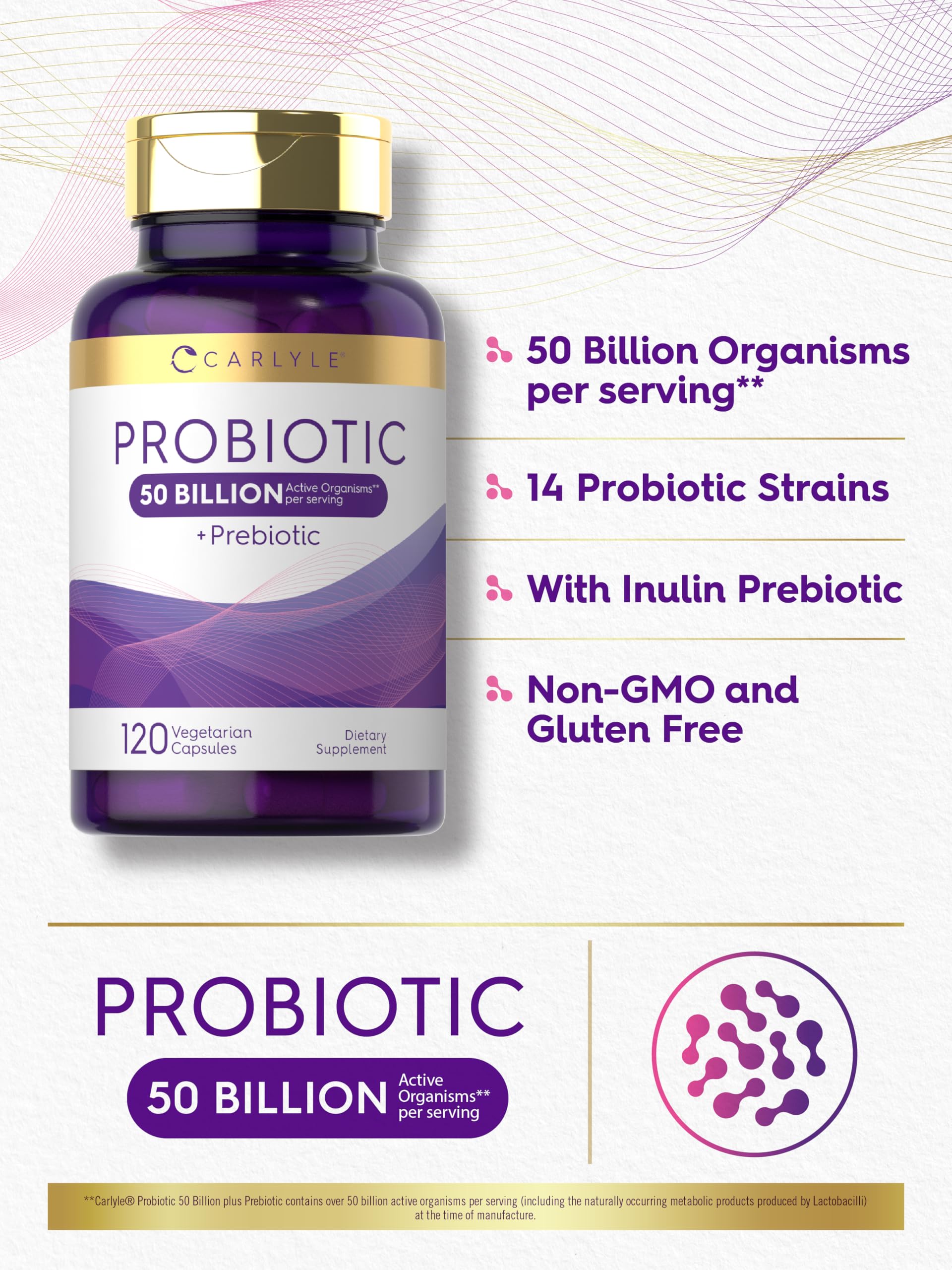 Carlyle probiotic packaging highlights gluten-free and non-GMO