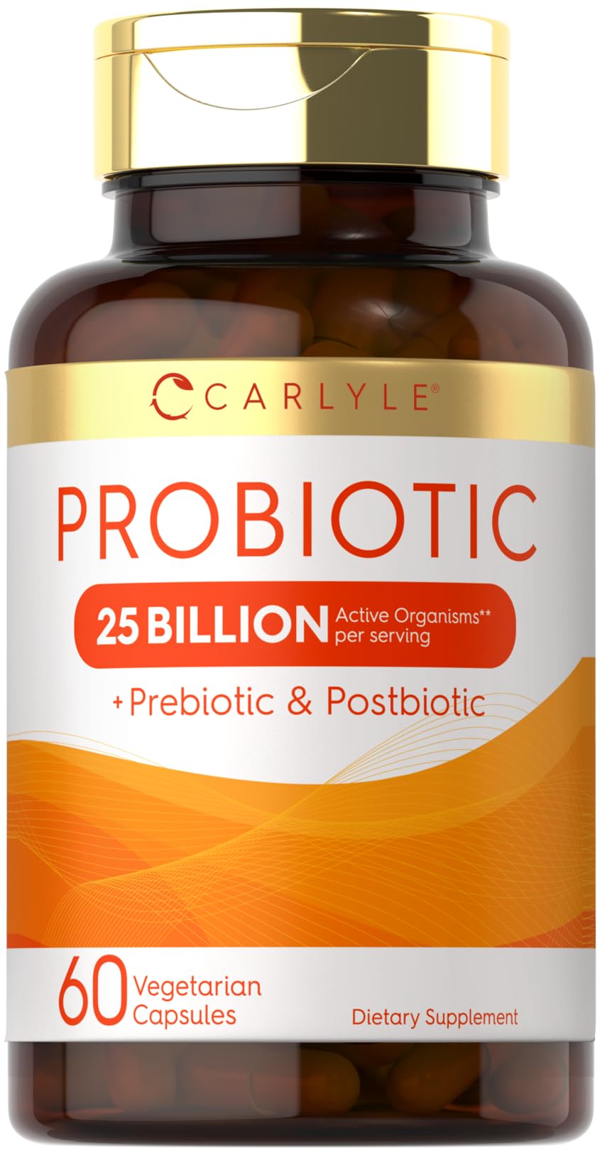 Carlyle probiotic bottle with 25 billion CFU supports daily gut balance.
