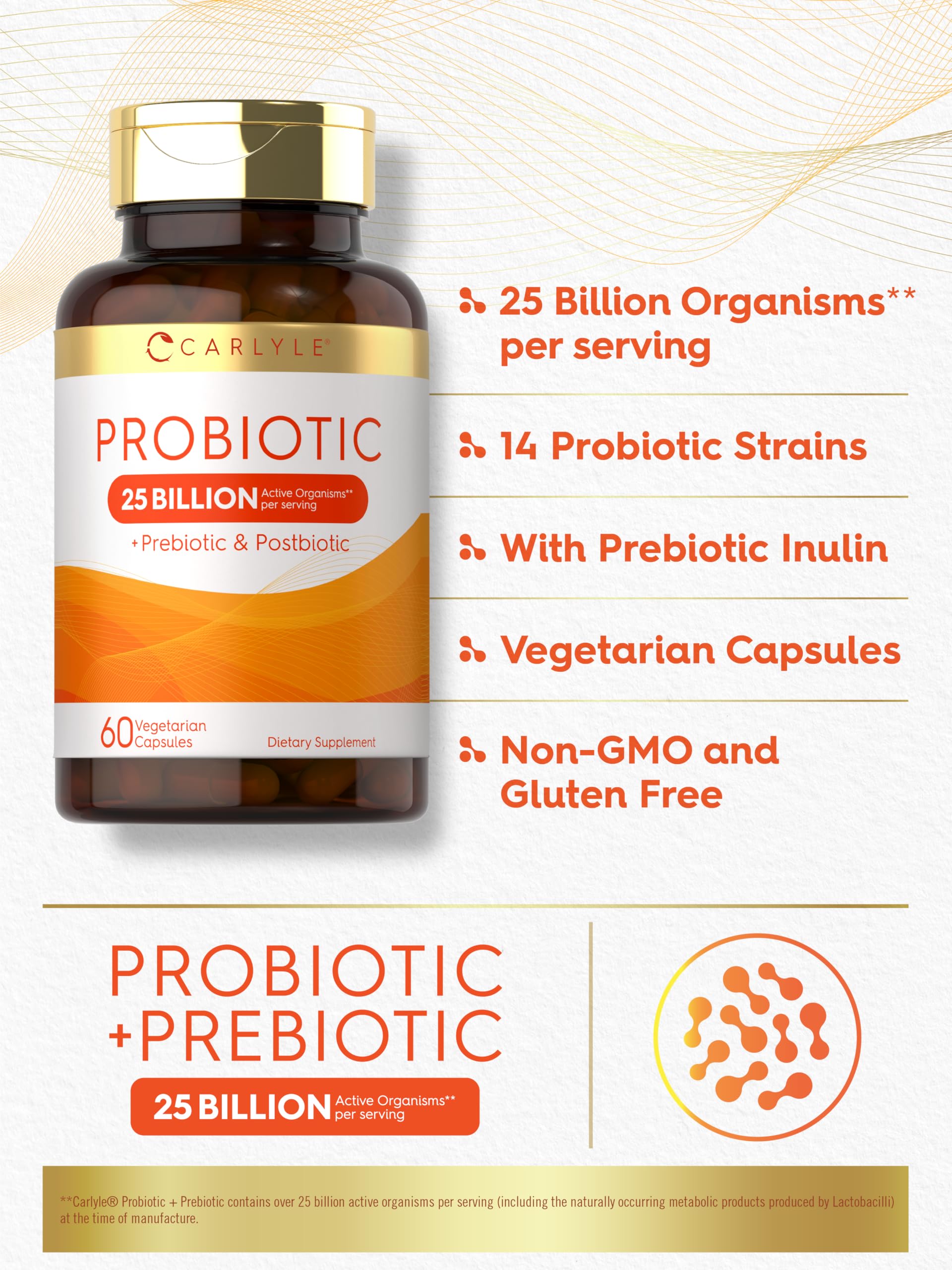 Inulin prebiotic shown alongside probiotic blend for digestion support.