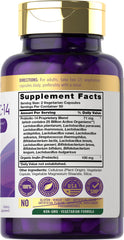 Carlyle Probiotics 25B CFU label close-up shows 14 strains for gut balance.