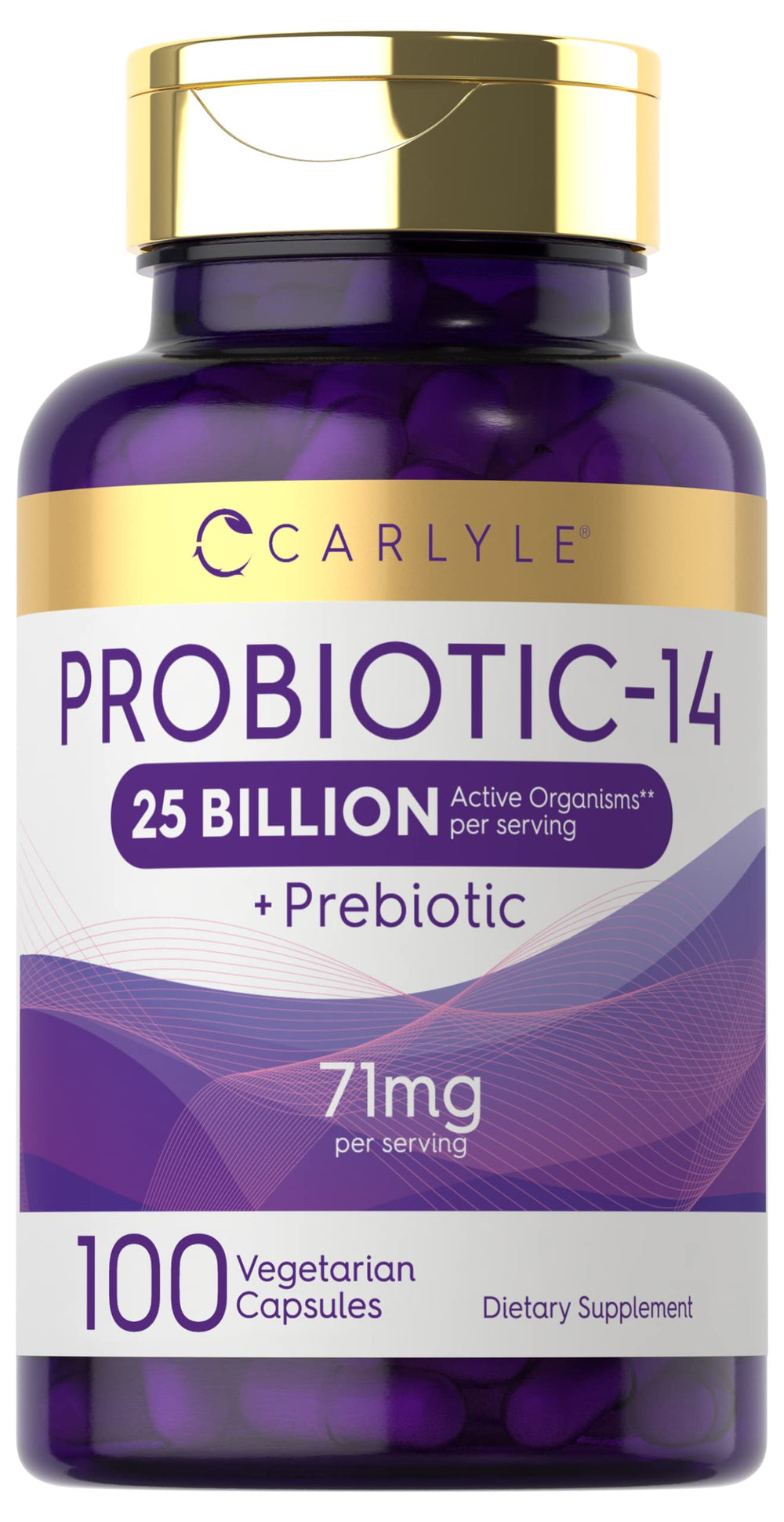 Carlyle Probiotics bottle front view supports daily digestive balance.