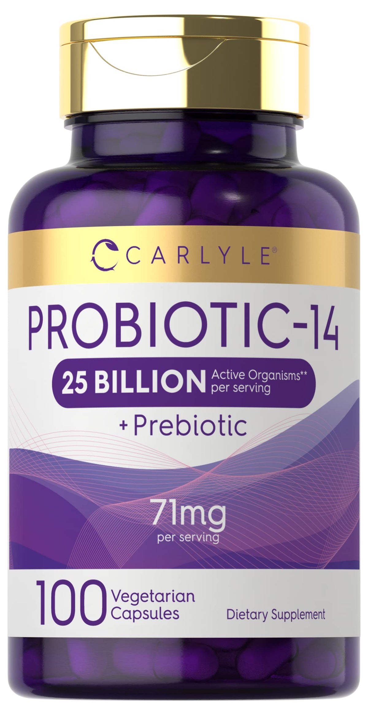 Carlyle Probiotics bottle front view supports daily digestive balance.