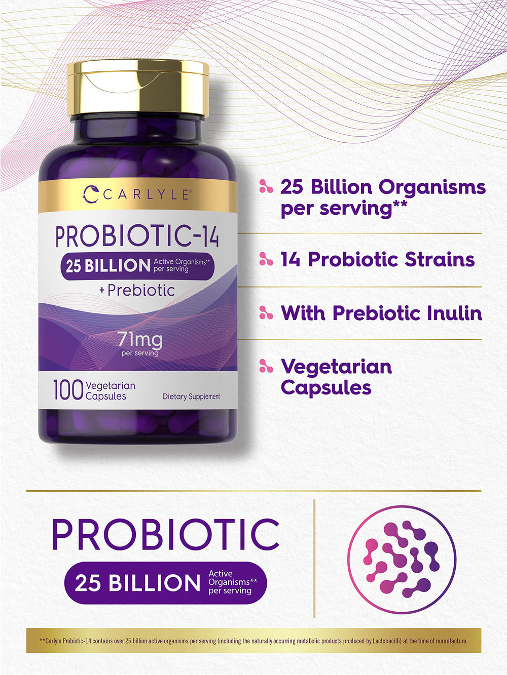 Carlyle Probiotics vegetarian capsules in a blister pack, ready to take for daily probiotic intake.