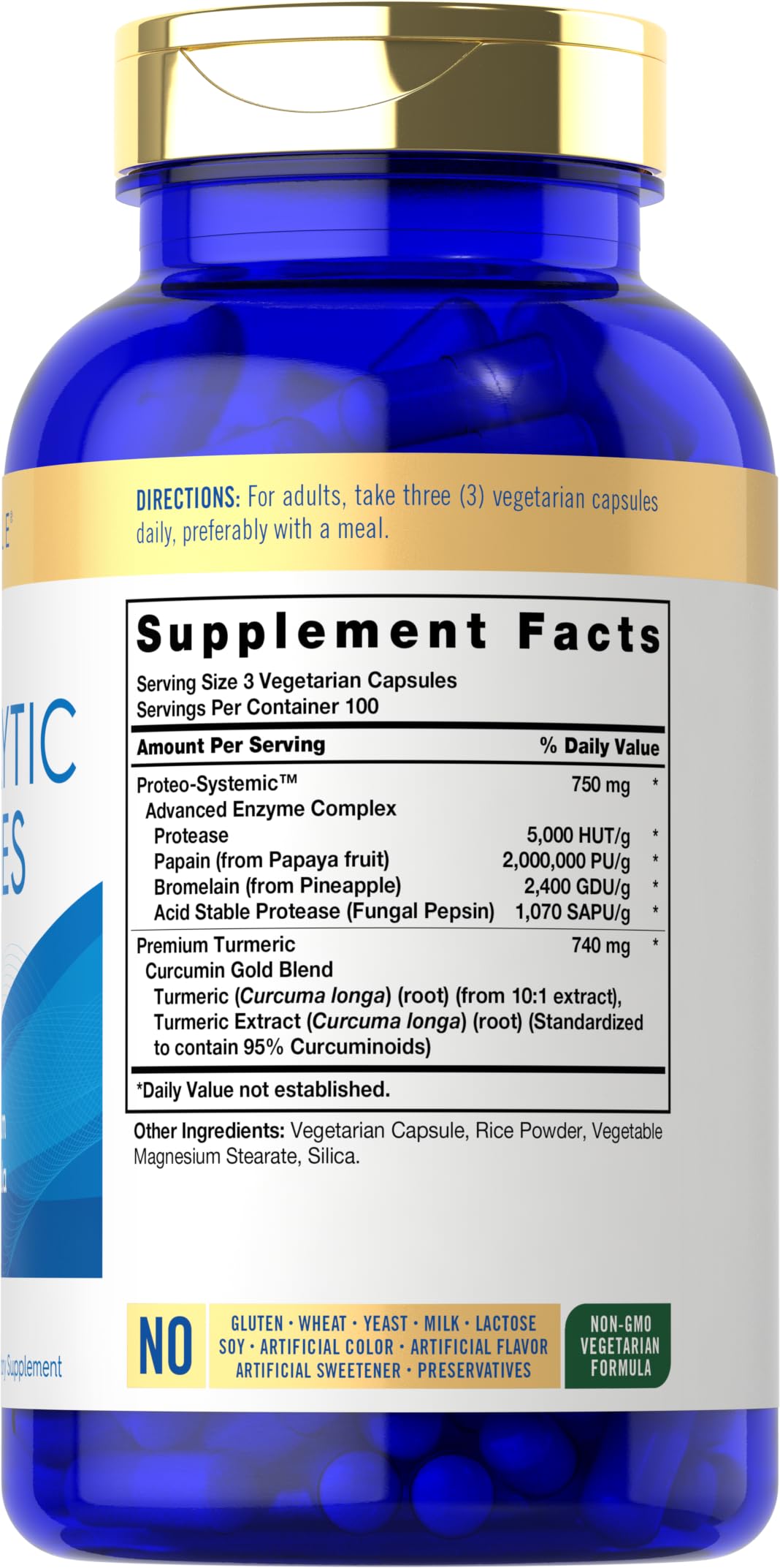 Carlyle Proteolytic Enzymes bottle back label, trusted ingredients and quality
