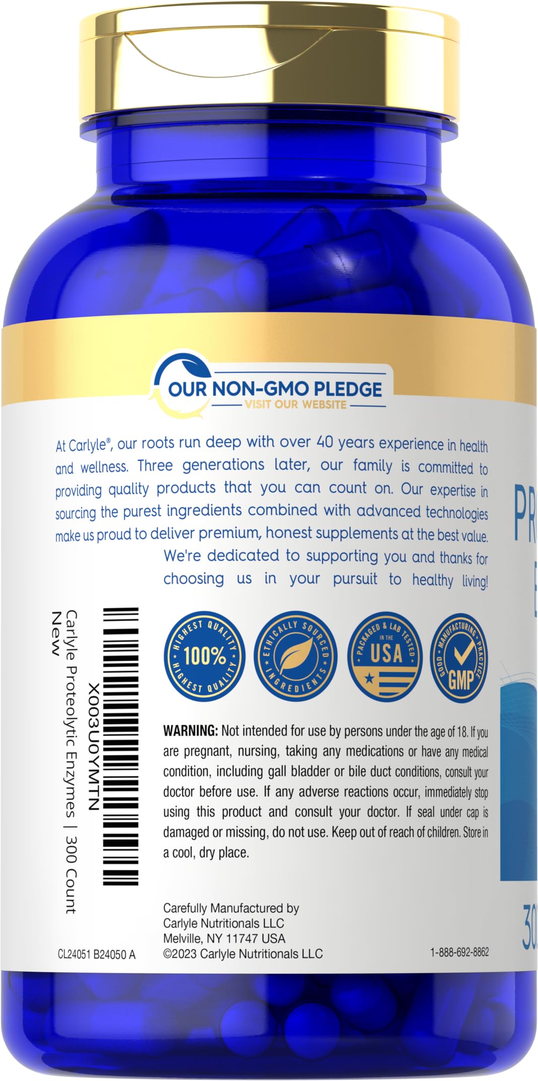 Carlyle Proteolytic Enzymes capsules closeup, vegetarian capsules for clean use