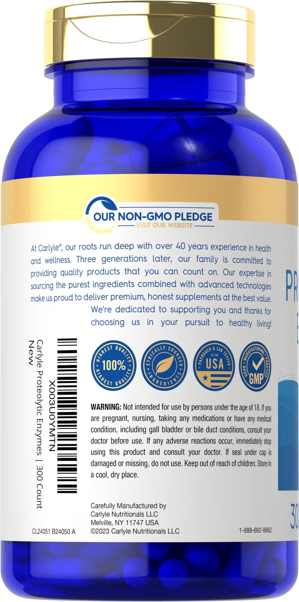 Carlyle Proteolytic Enzymes capsules closeup, vegetarian capsules for clean use