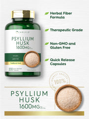 Carlyle Psyllium Husk Capsules pouring from bottle for easy dosing.