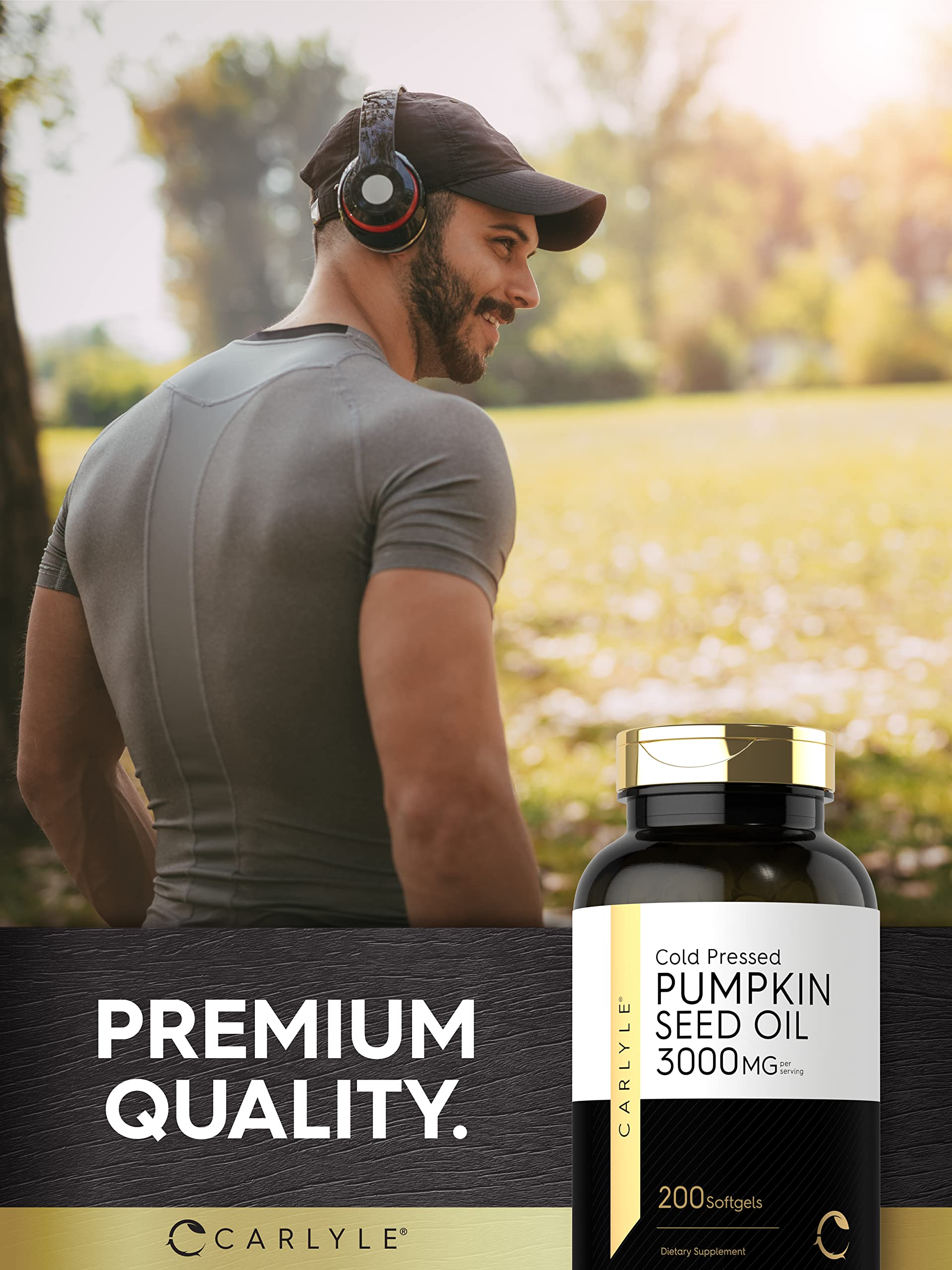 Nutrition panel shows 200 softgels and high strength serving per bottle.