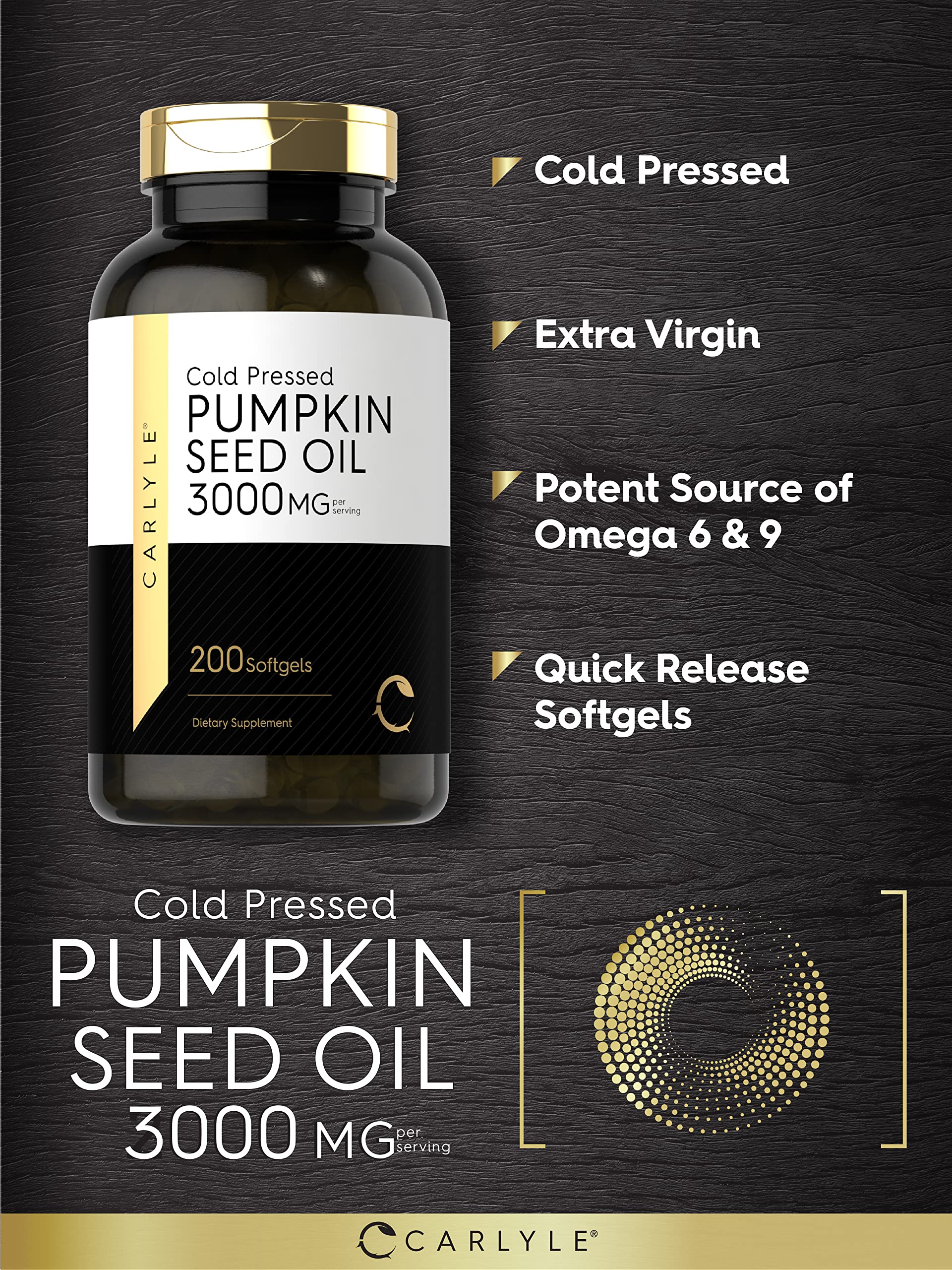 Carlyle pumpkin seed oil softgels on white background support daily omega intake.
