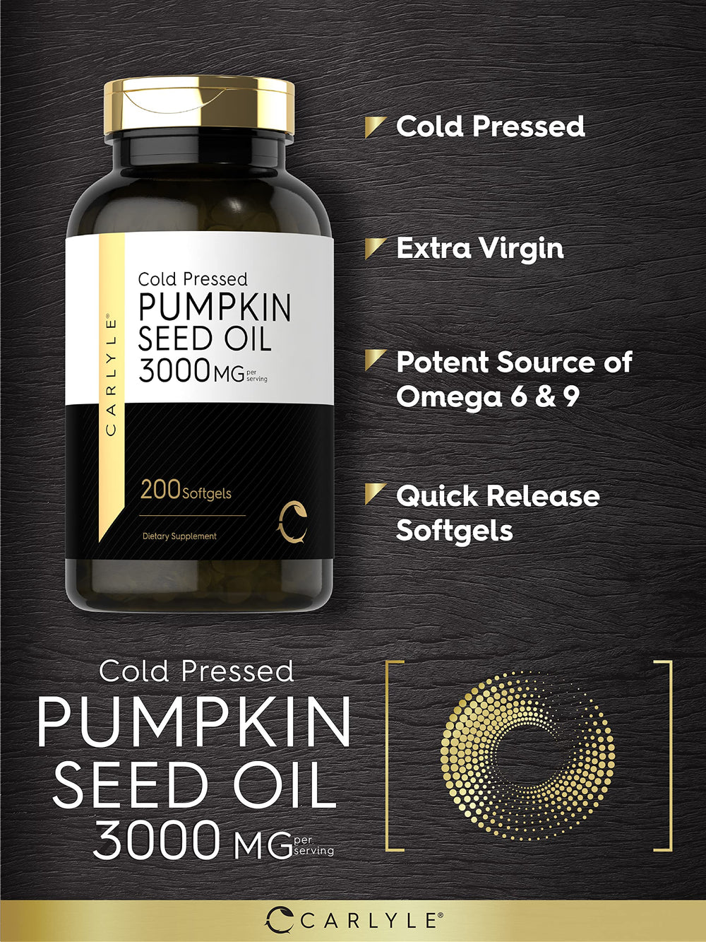 Carlyle pumpkin seed oil softgels on white background support daily omega intake.