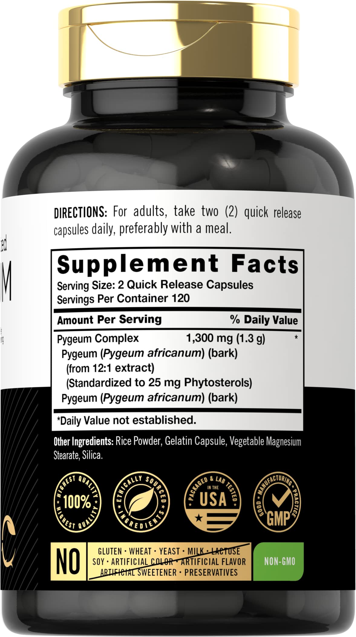 Close-up of Pygeum capsules highlighting quick-release design.