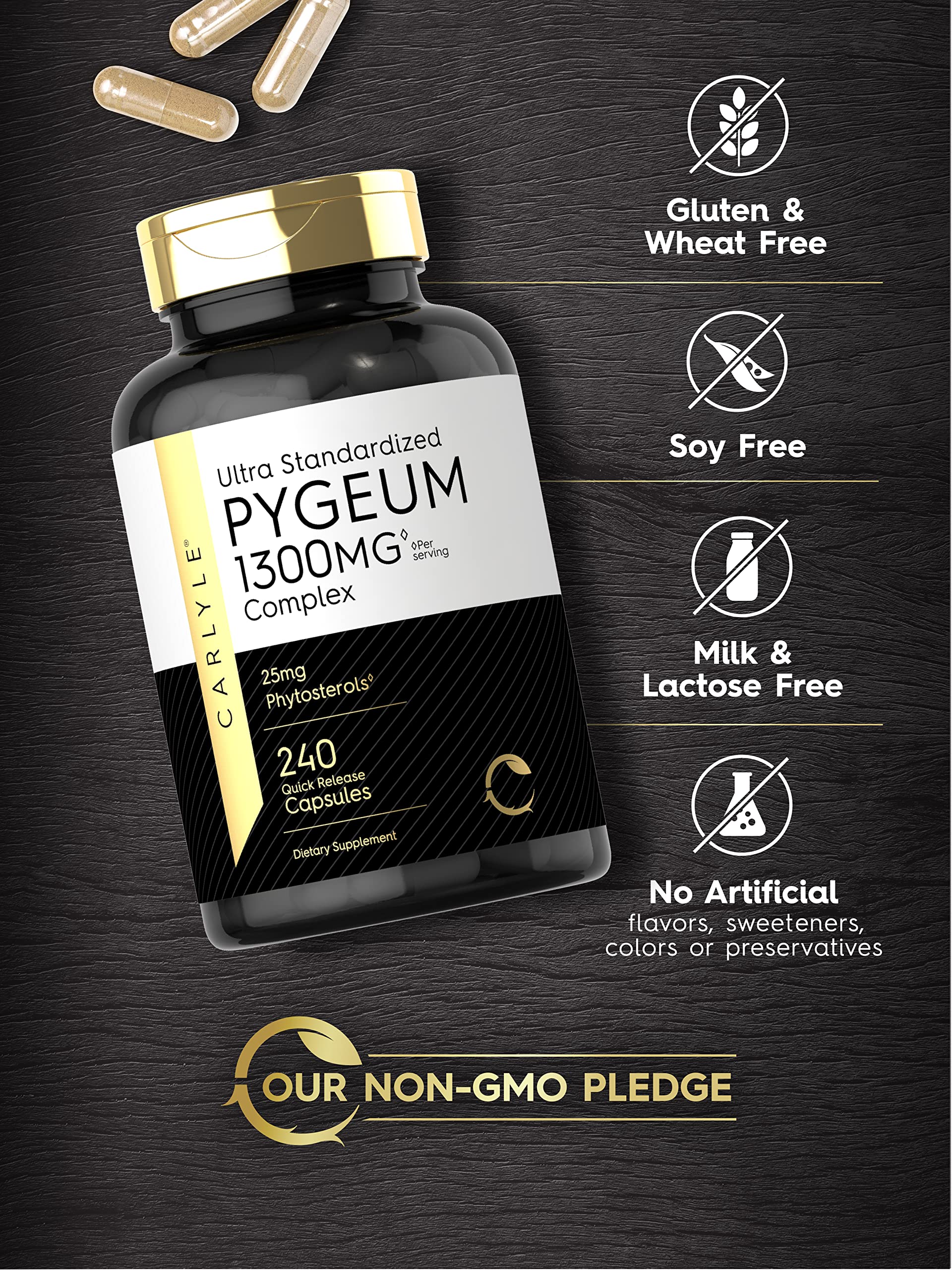 Quality seal and lab-tested claim on Carlyle packaging.