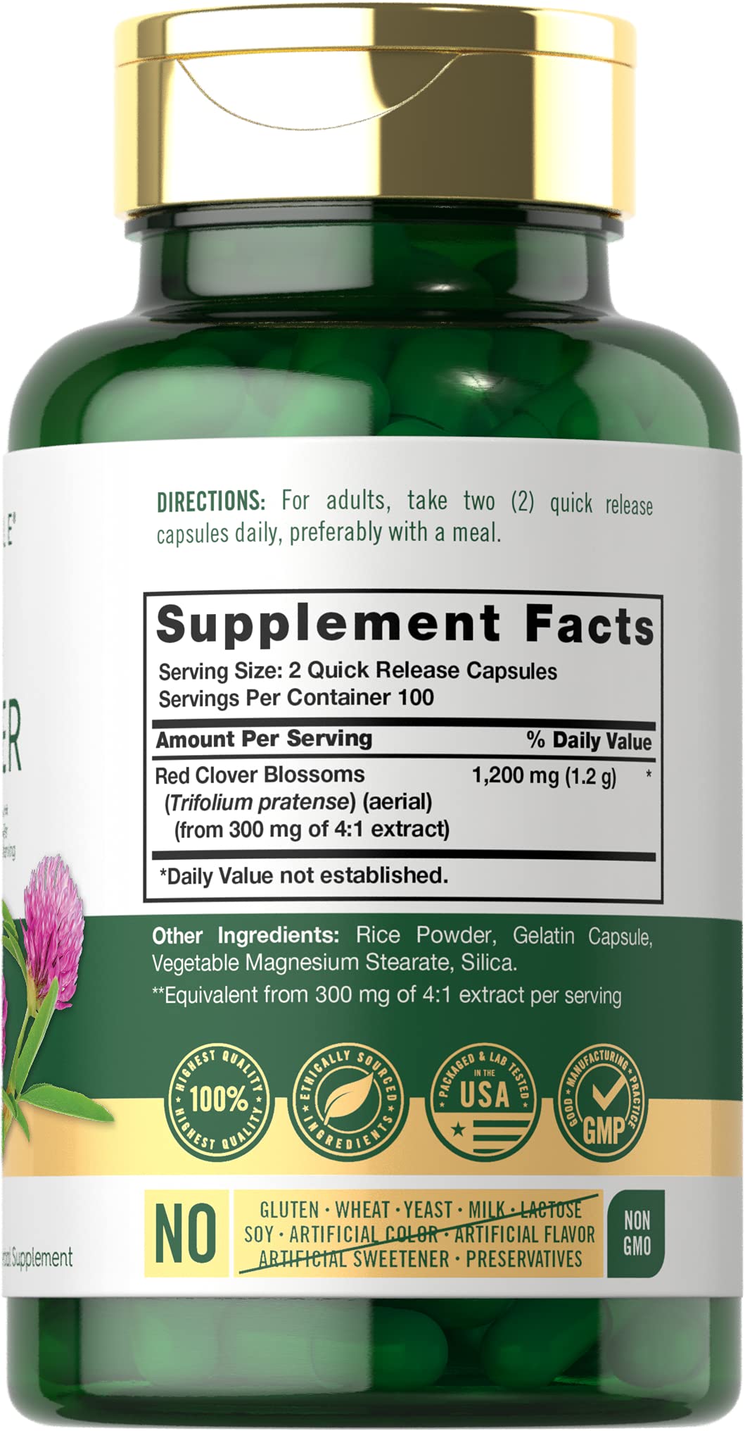 Carlyle Red Clover Capsules being poured highlights easy daily dosage and convenience.