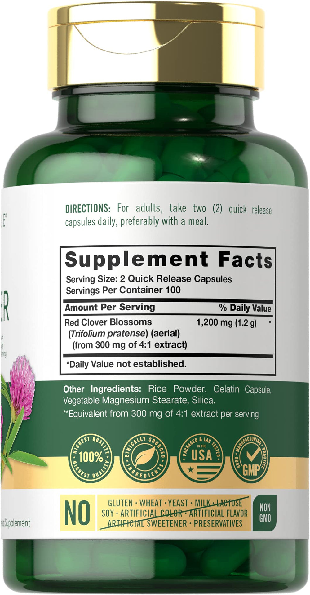 Carlyle Red Clover Capsules being poured highlights easy daily dosage and convenience.