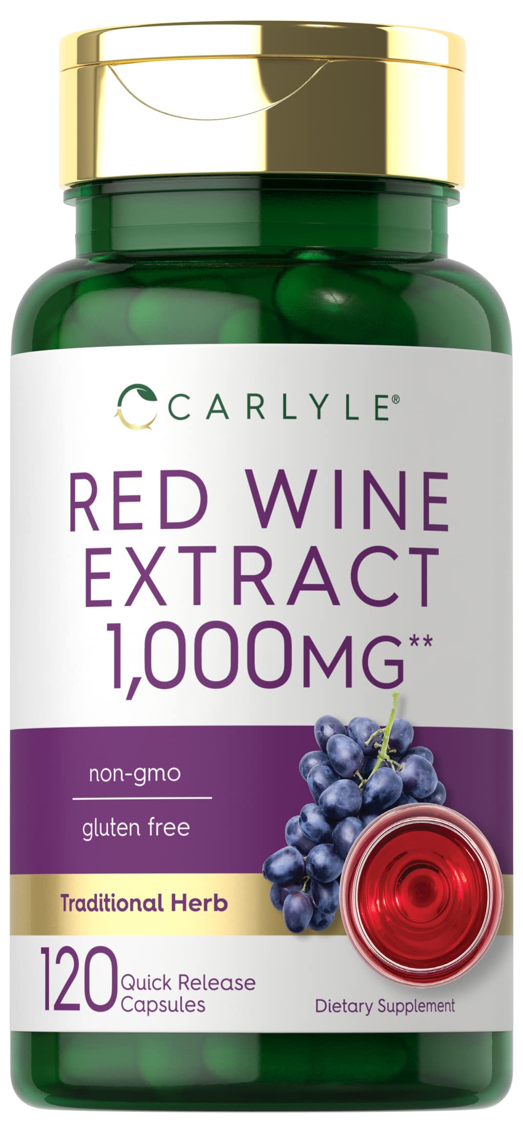 Carlyle Red Wine Extract capsules bottle for daily wellness.