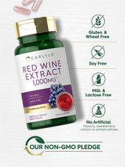 Close-up of Carlyle Red Wine Extract capsules showing quick-release design.