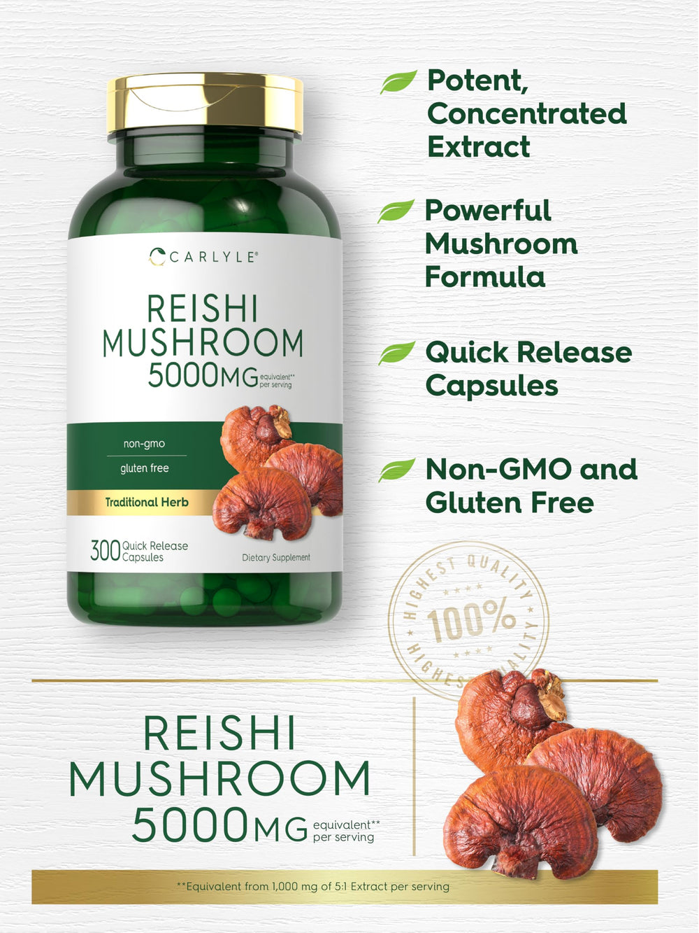 Carlyle Reishi capsules-closeup reveals capsule texture and high-quality ingredients.