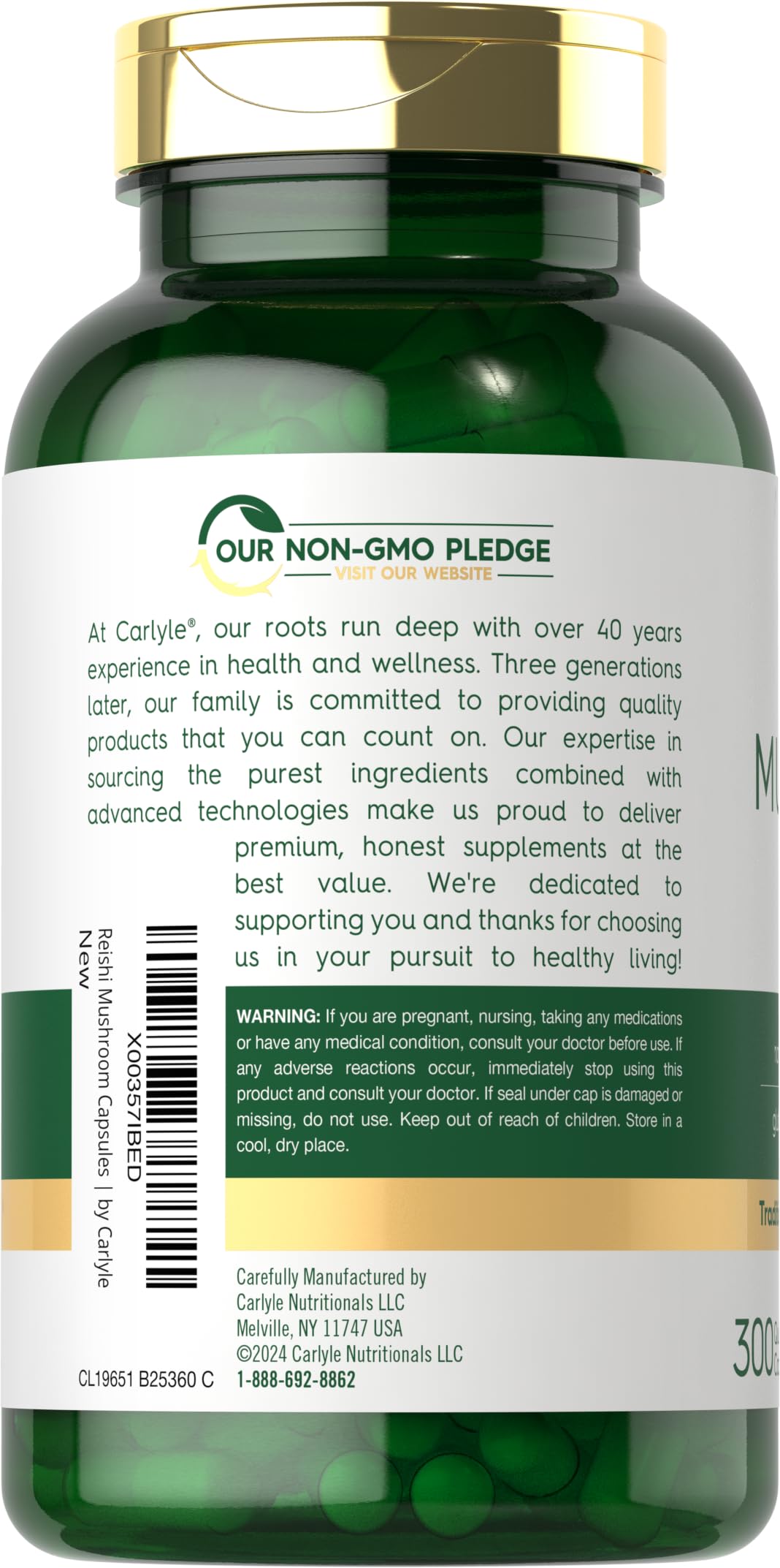 Carlyle Reishi capsules-quick-release close-up suggests easy daily intake.