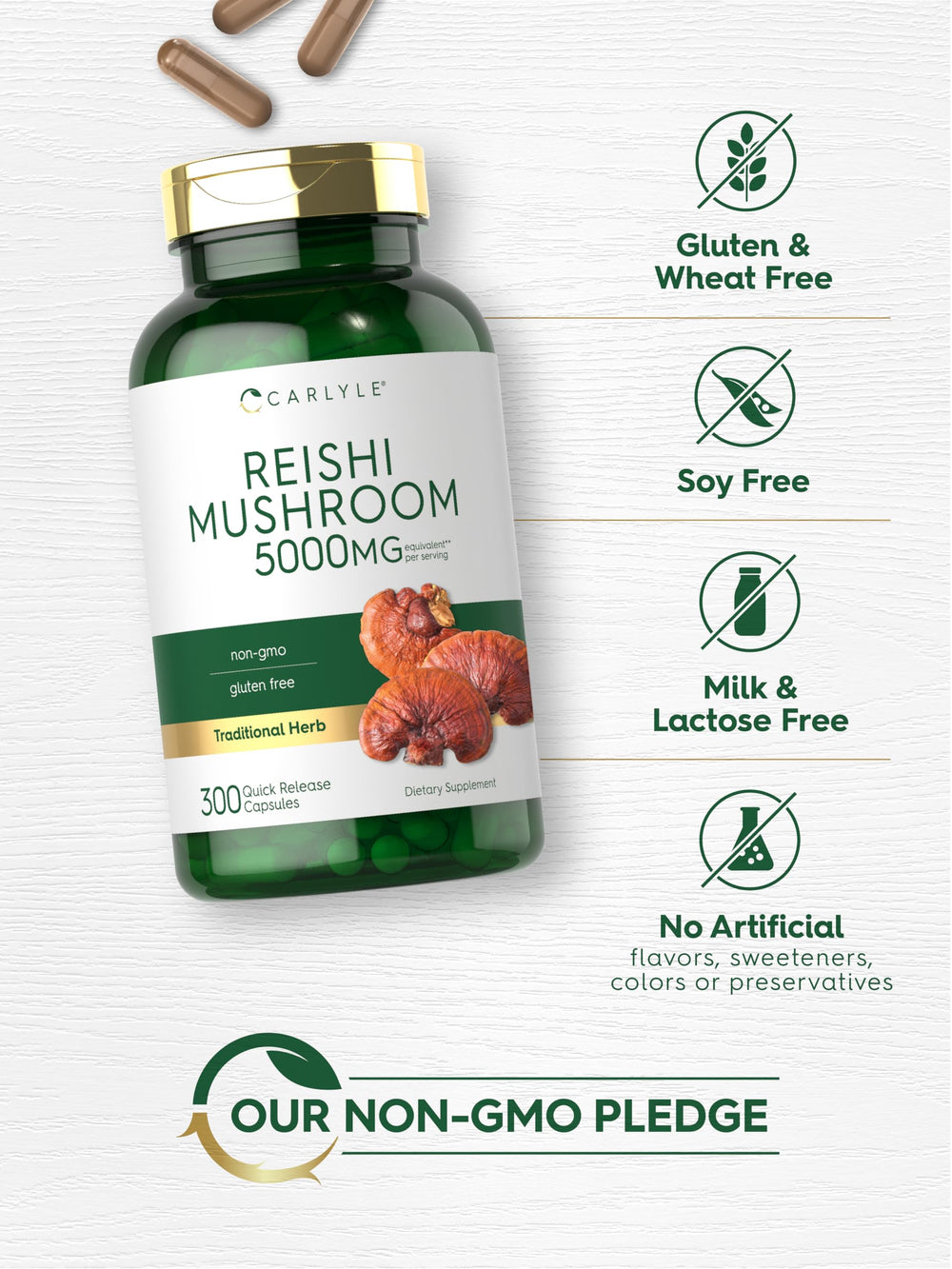 Carlyle Reishi packaging-box emphasizes quality and lab-tested standards.