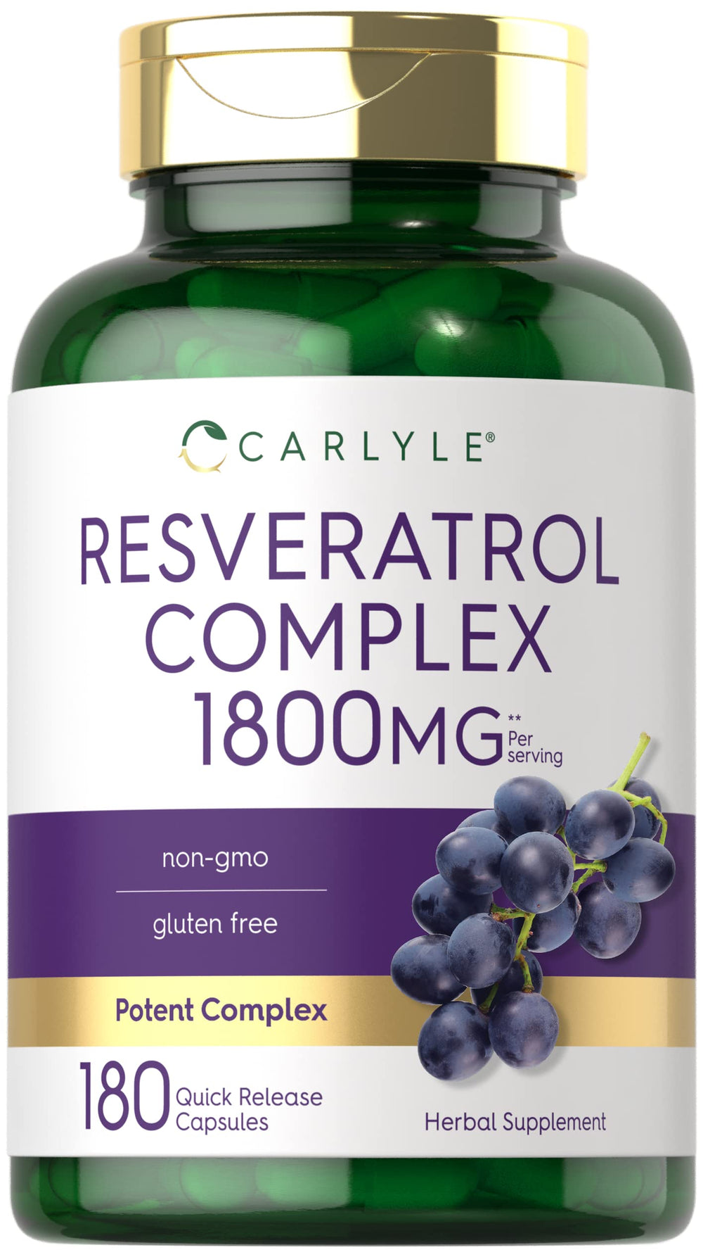 Carlyle Resveratrol 1800mg bottle front for daily wellness