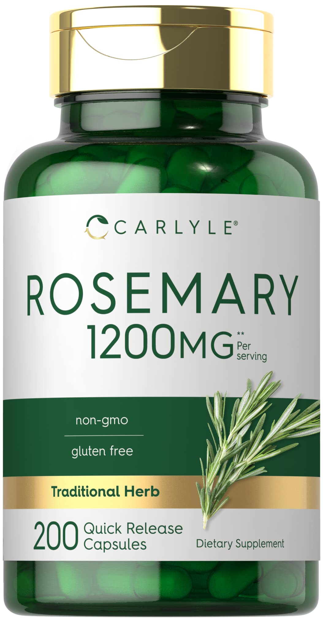 Carlyle Rosemary capsules bottle with label promoting daily wellness.