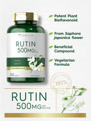 Close-up of gluten-free label on Carlyle Rutin bottle emphasizing purity.