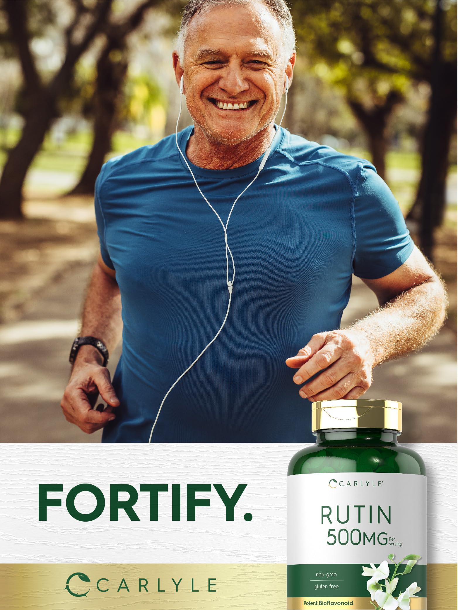 Premium Carlyle Rutin packaging closeup signaling purity and premium design.