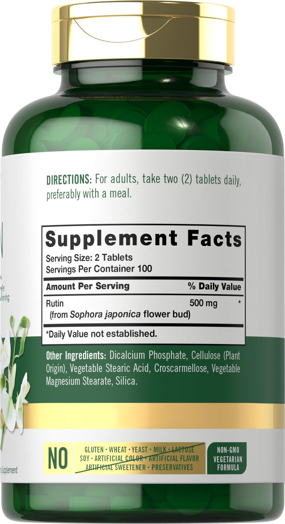 Carlyle Rutin vegetarian formula bottle showing gluten-free and non-GMO features.