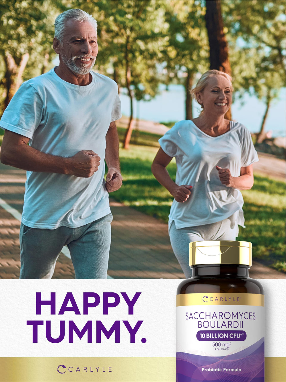 Carlyle Saccharomyces boulardii non-GMO seal emphasizes product integrity.