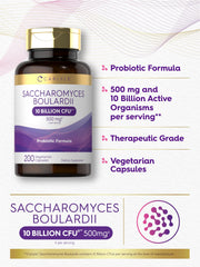 Carlyle Saccharomyces boulardii packaging box conveys value size with 200 capsules.