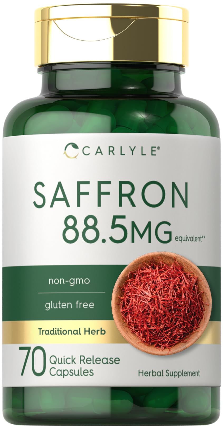 Carlyle Saffron Extract bottle close-up for daily wellness support.