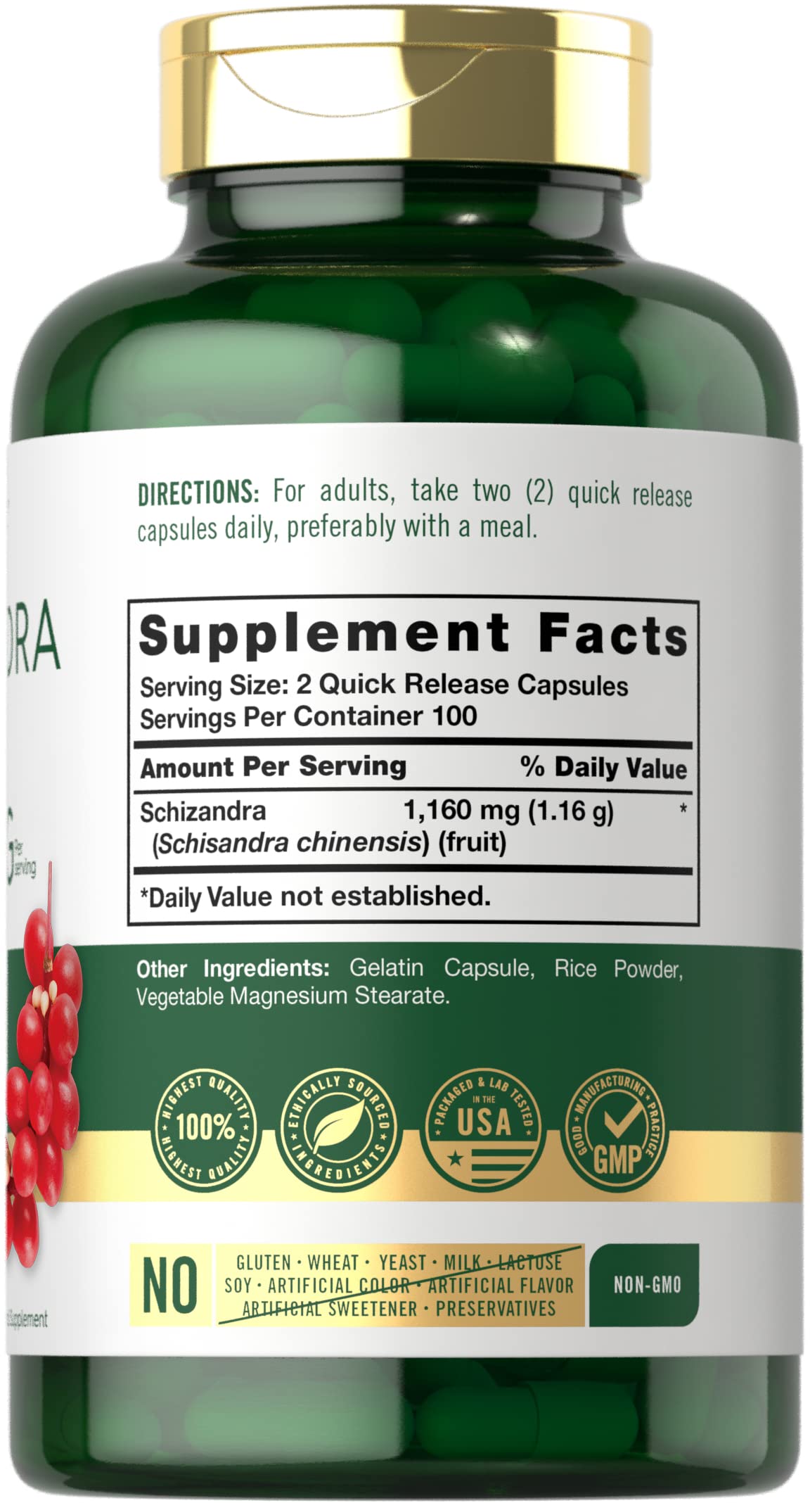 Close-up of Carlyle Schisandra capsules with quick-release design