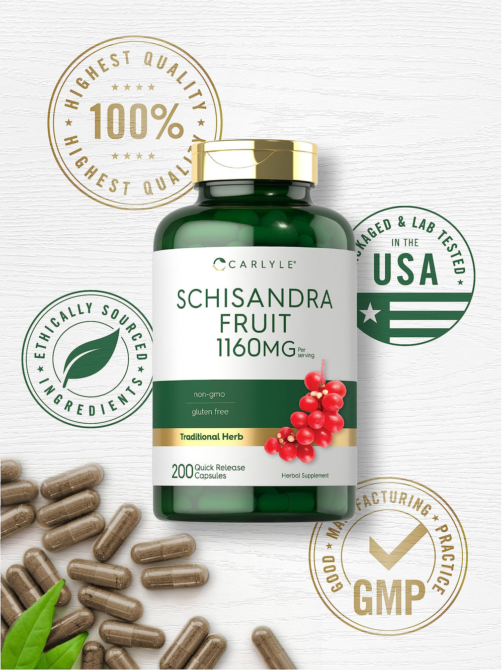 Carlyle Schisandra capsules in hand for on-the-go use