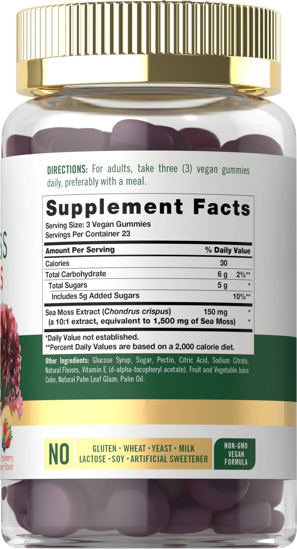 Carlyle Sea Moss Gummies ingredient panel highlighting natural minerals for vitality.