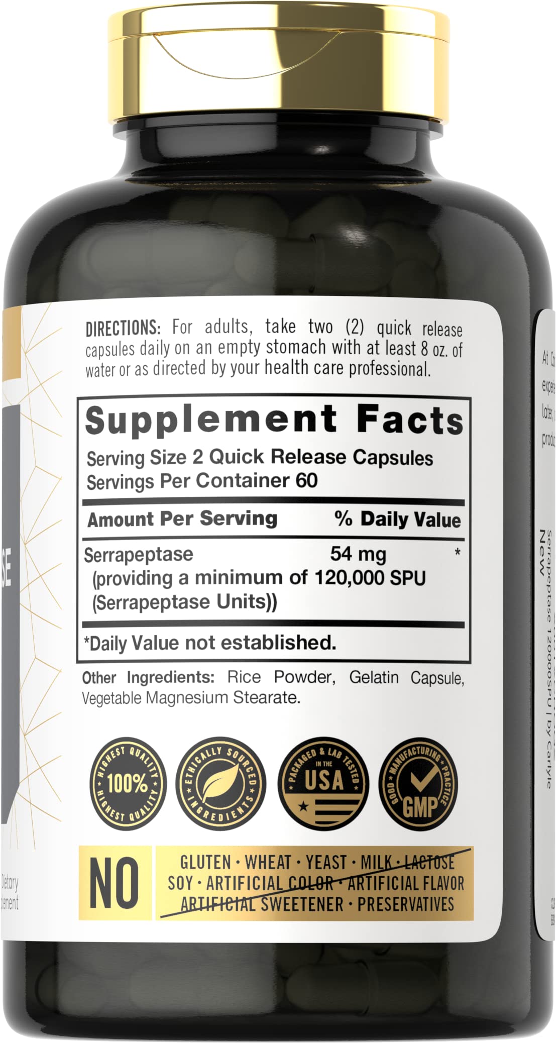 Carlyle Serrapeptase 120000 SPU capsules pack, convenient daily dosage for sinus-friendly support.