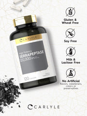 Carlyle Serrapeptase 120000 SPU label ingredients, clear details for informed use.