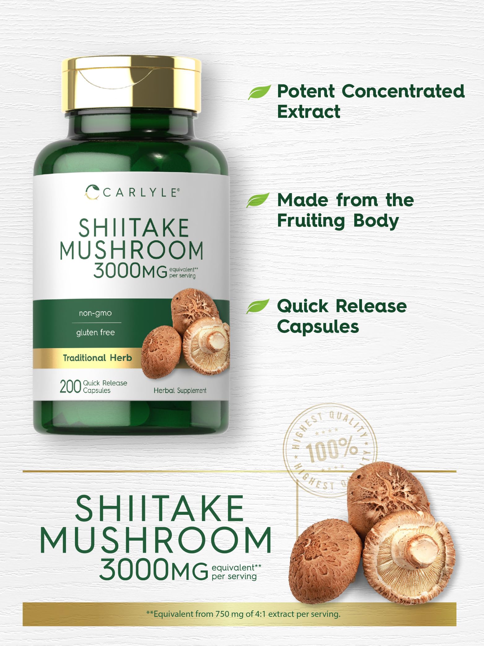 Packaging on shelf for Carlyle Shiitake Extract signaling premium quality.