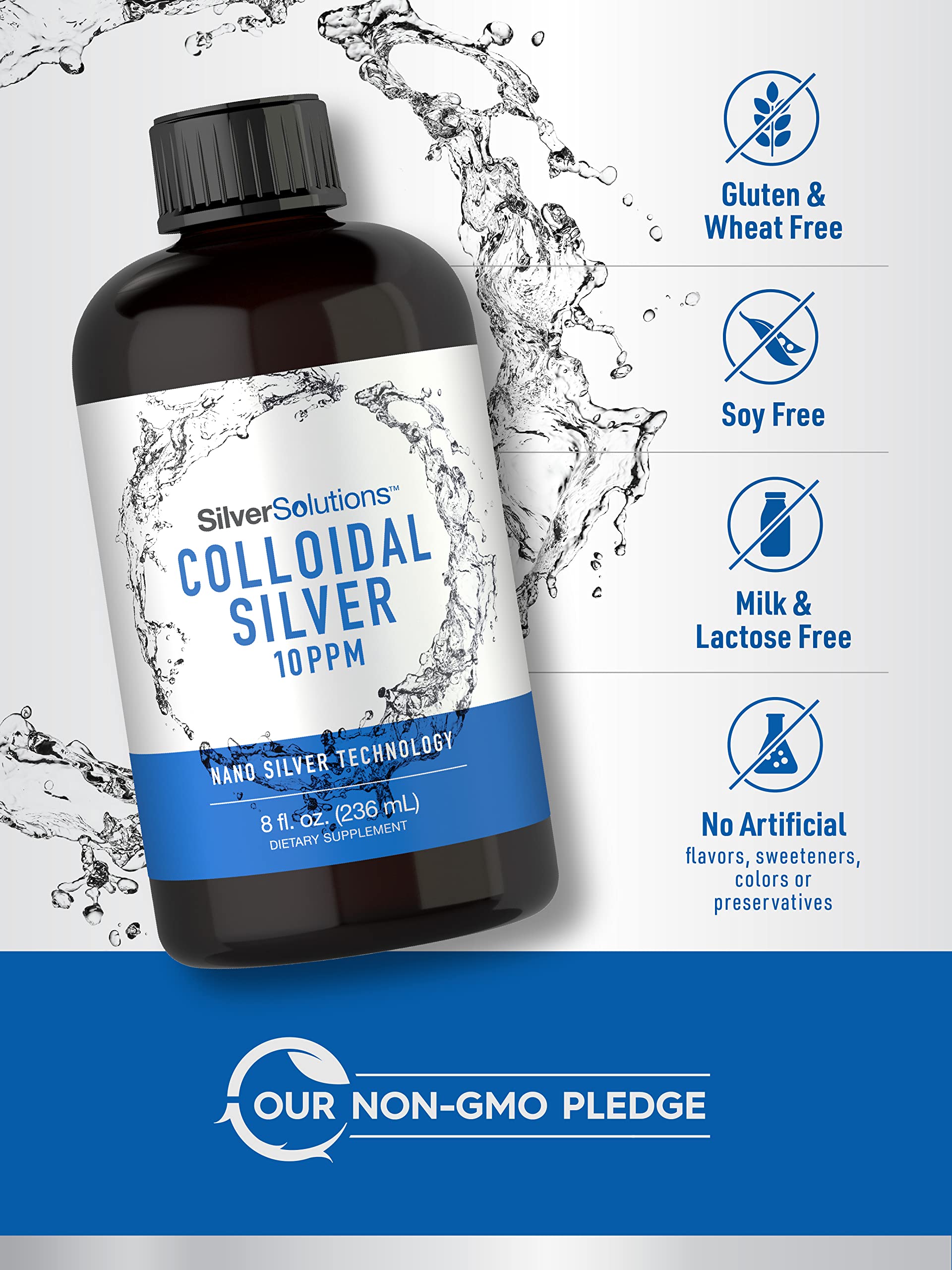 Carlyle plata coloidal libre de gluten y sin OGM para estilo de vida vegetariano.