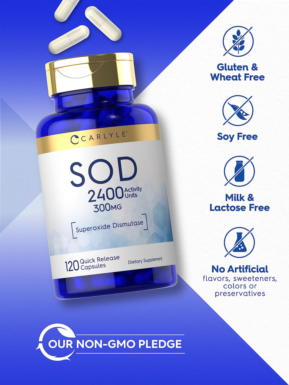 Carlyle S.O.D. bottle with glass, part of daily wellness routine