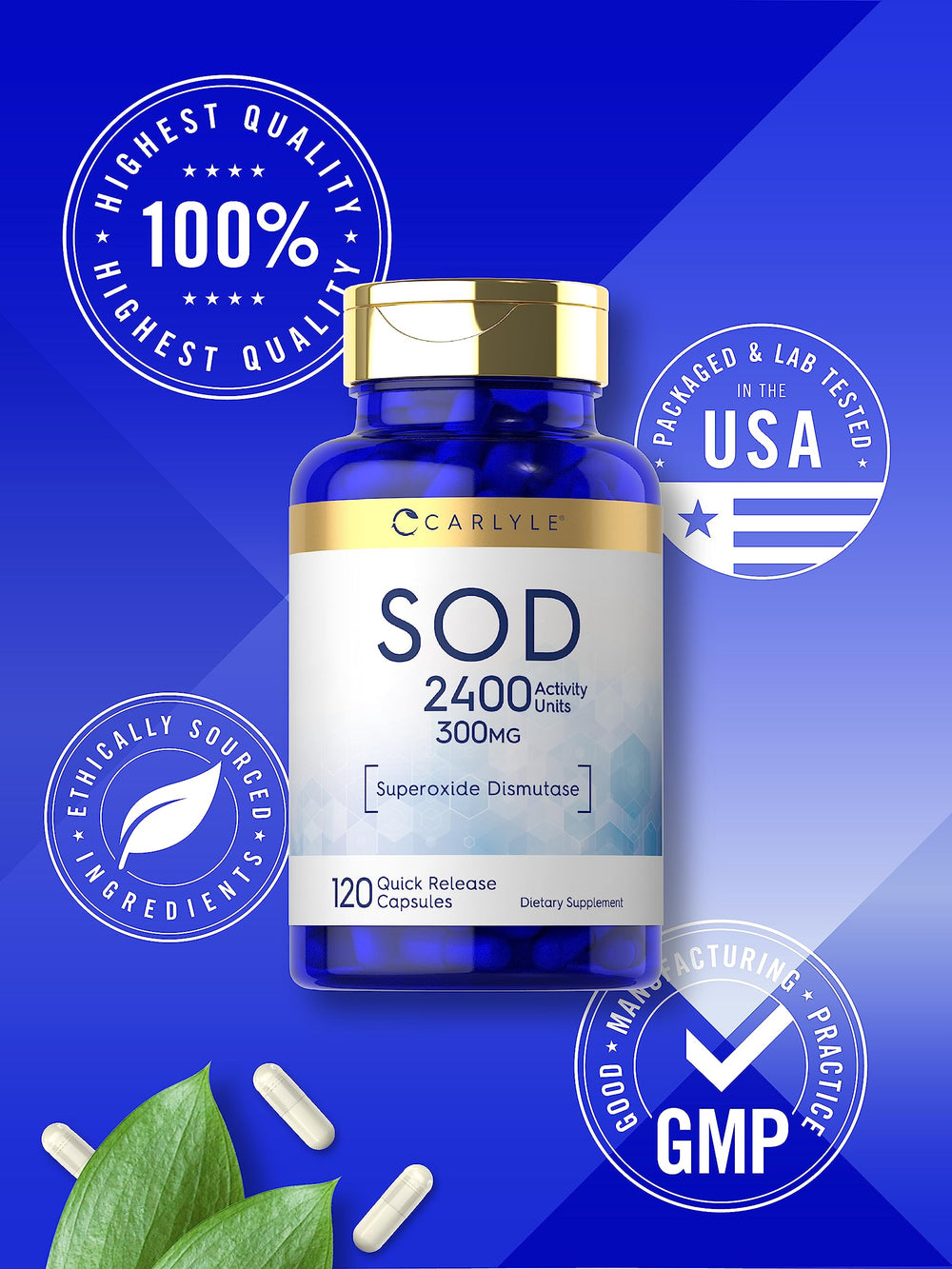 Carlyle S.O.D. label close-up showing gluten-free and non-GMO claims