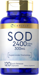 Carlyle S.O.D. bottle front view, 120 count, ready for daily use