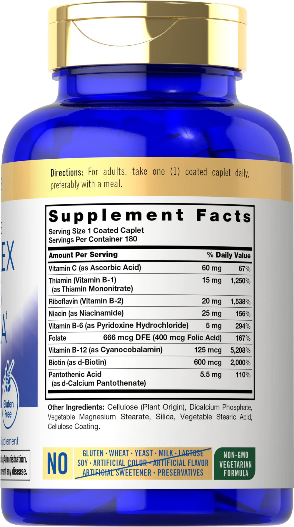 Carlyle Stress B-Complex bottle back label detailing vitamins and ingredients