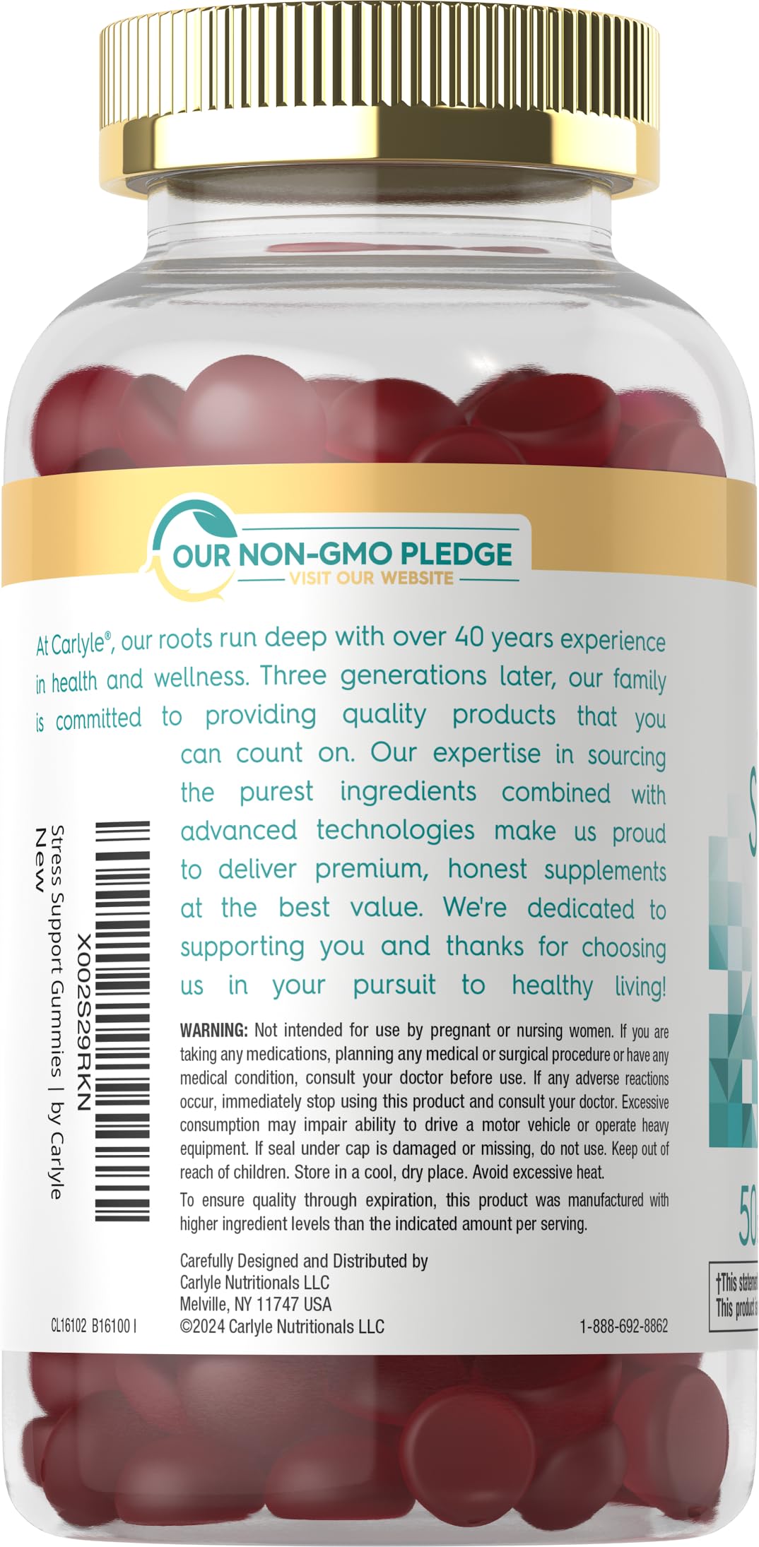 Carlyle gummy closeup highlights texture and strawberry-lemon taste for sensory appeal.