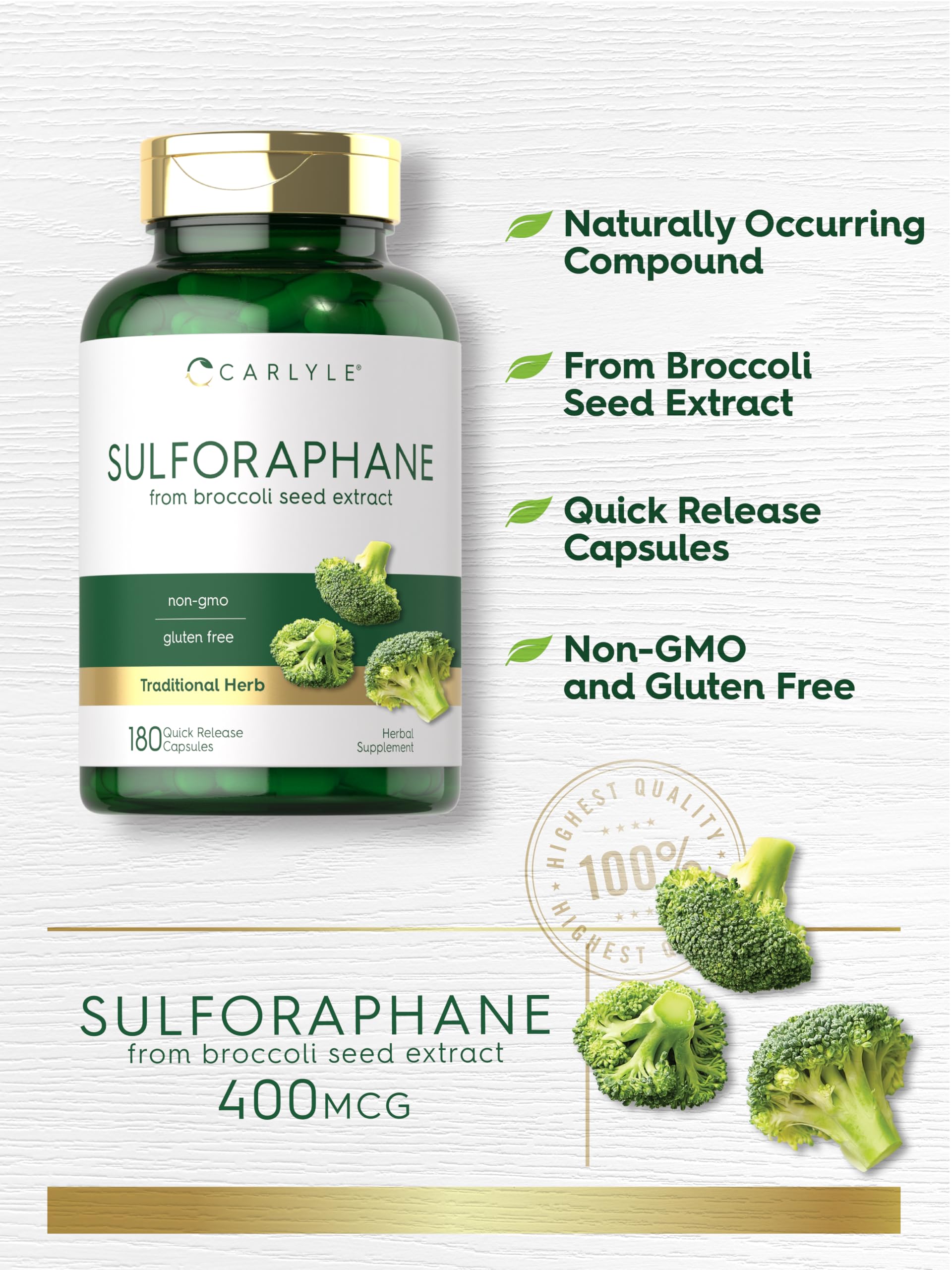 Carlyle Sulforaphane packaging box displays quality and allergen-free promise